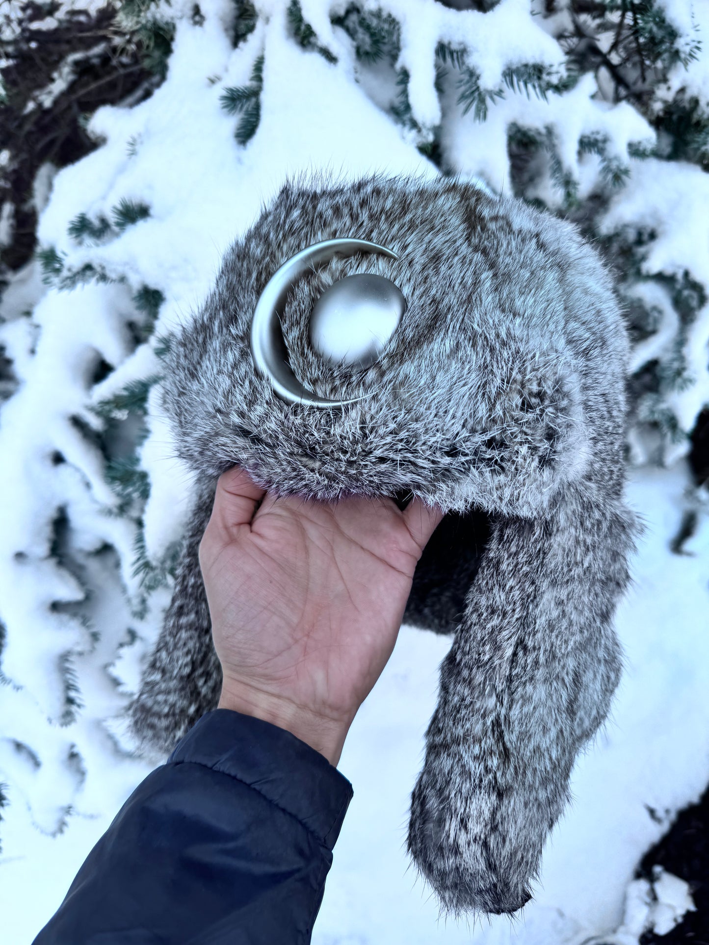 Chthonic Frosted Emblem Premium 100% Rabbit Fur Ash Grey Trapper Hat