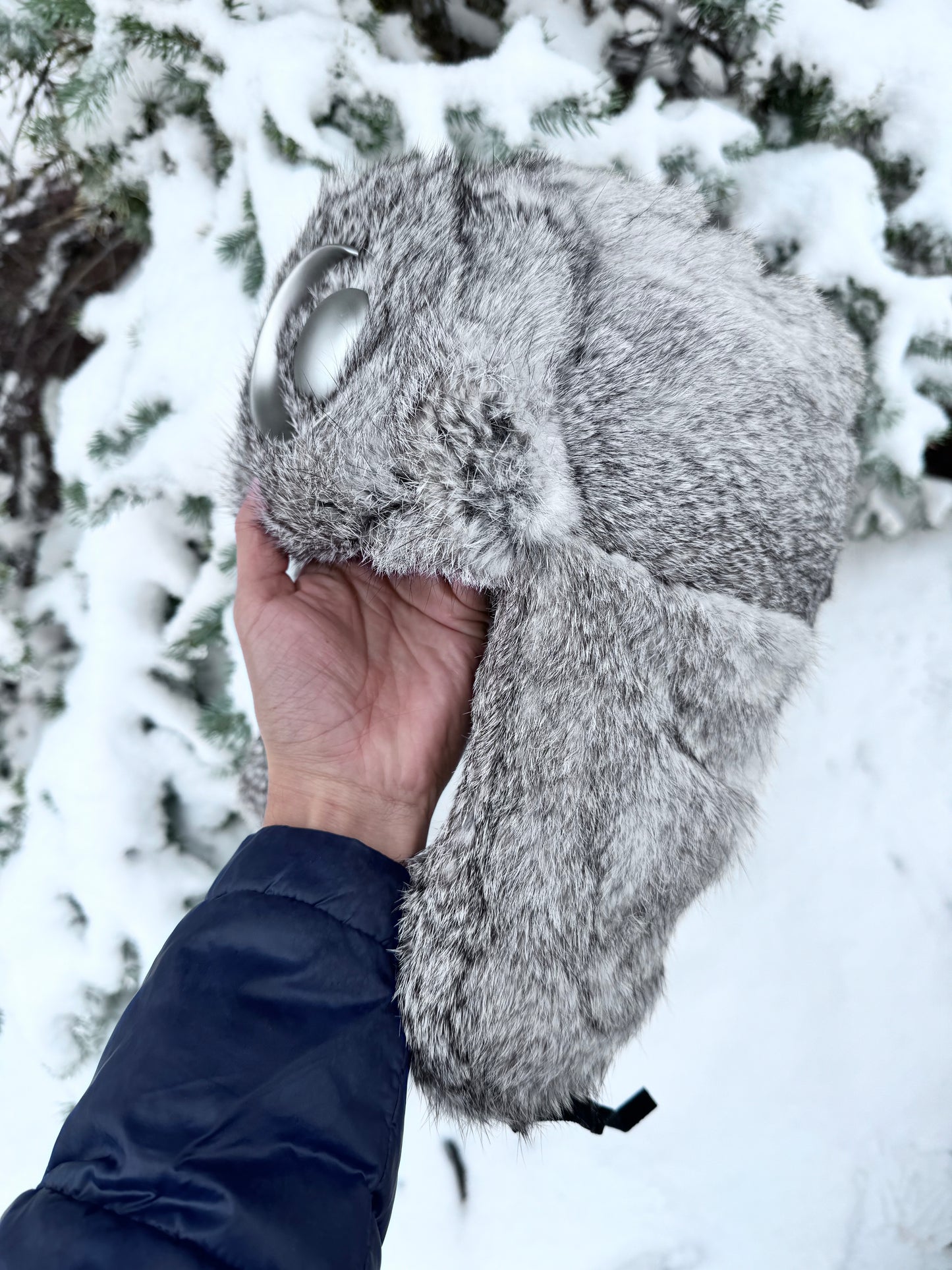 Chthonic Frosted Emblem Premium 100% Rabbit Fur Ash Grey Trapper Hat