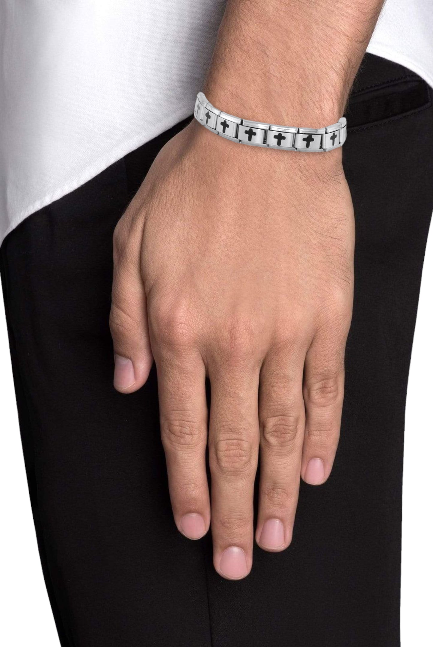 Onyx Cross Italian Charm Bracelet