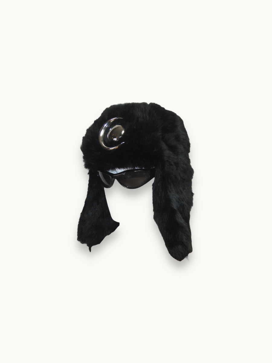 Chthonic Emblem Premium 100% Rabbit Fur Black Trapper Hat