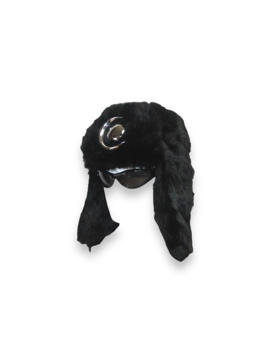 Chthonic Emblem Premium 100% Rabbit Fur Black Trapper Hat
