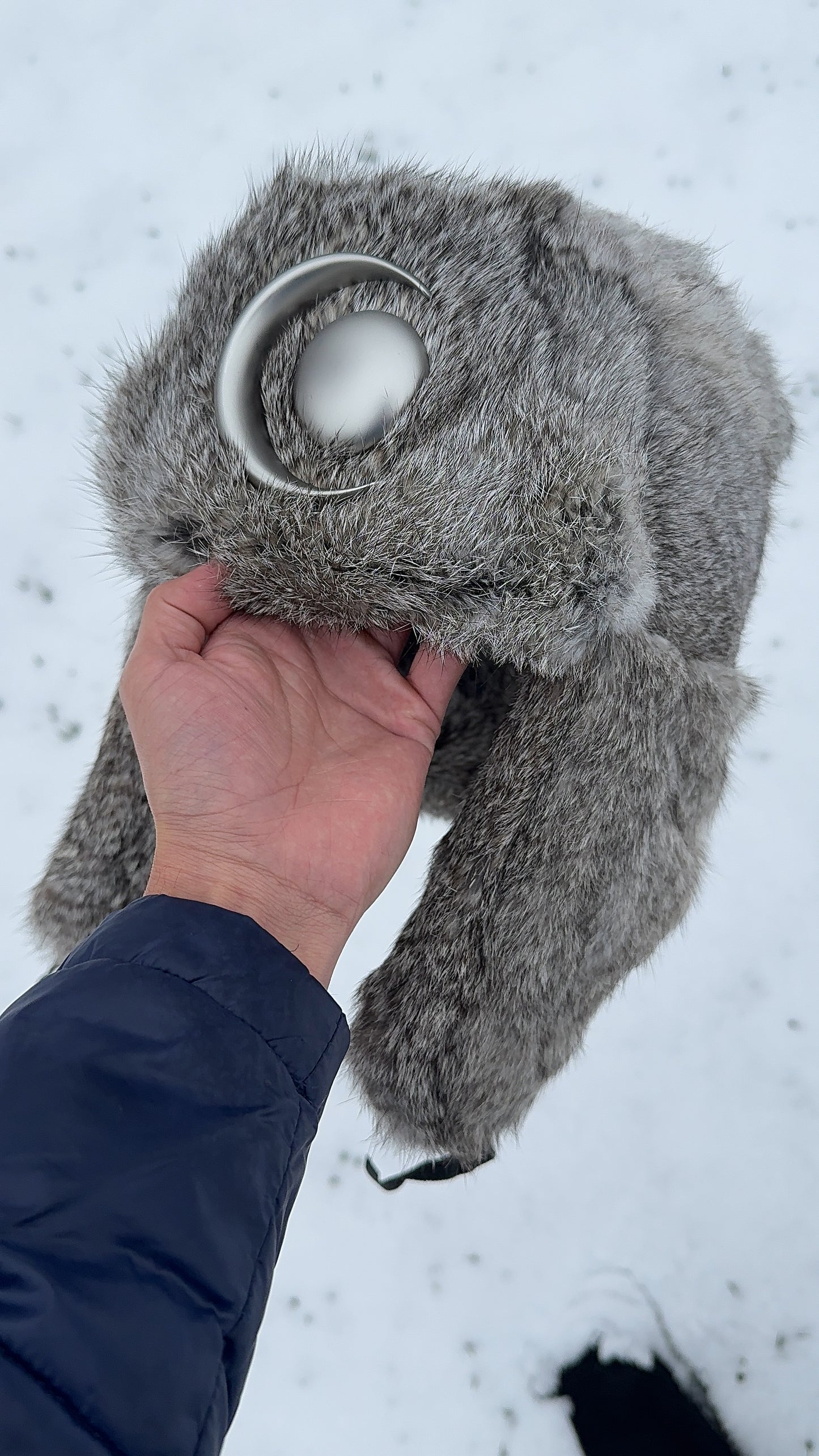 Chthonic Frosted Emblem Premium 100% Rabbit Fur Ash Grey Trapper Hat